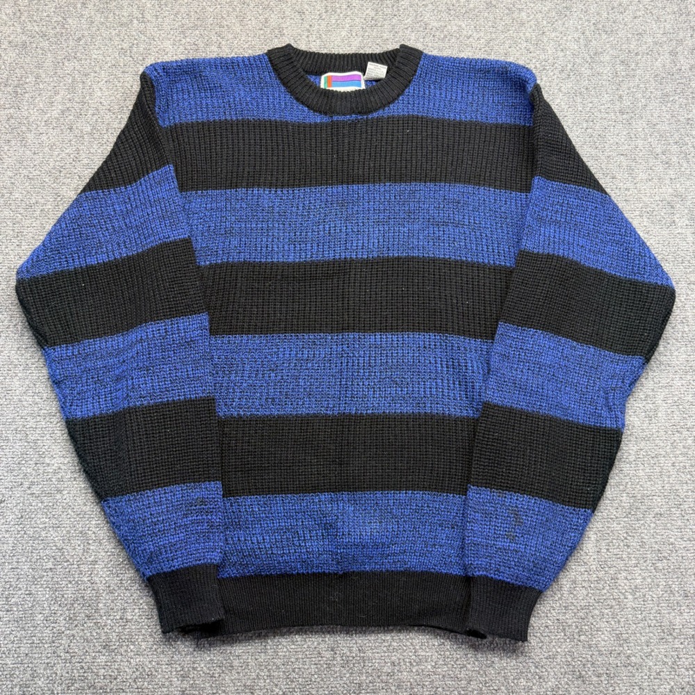Vintage Outer Graphics Blue Black Striped Sweater Mens Large Grunge 90s Acrylic